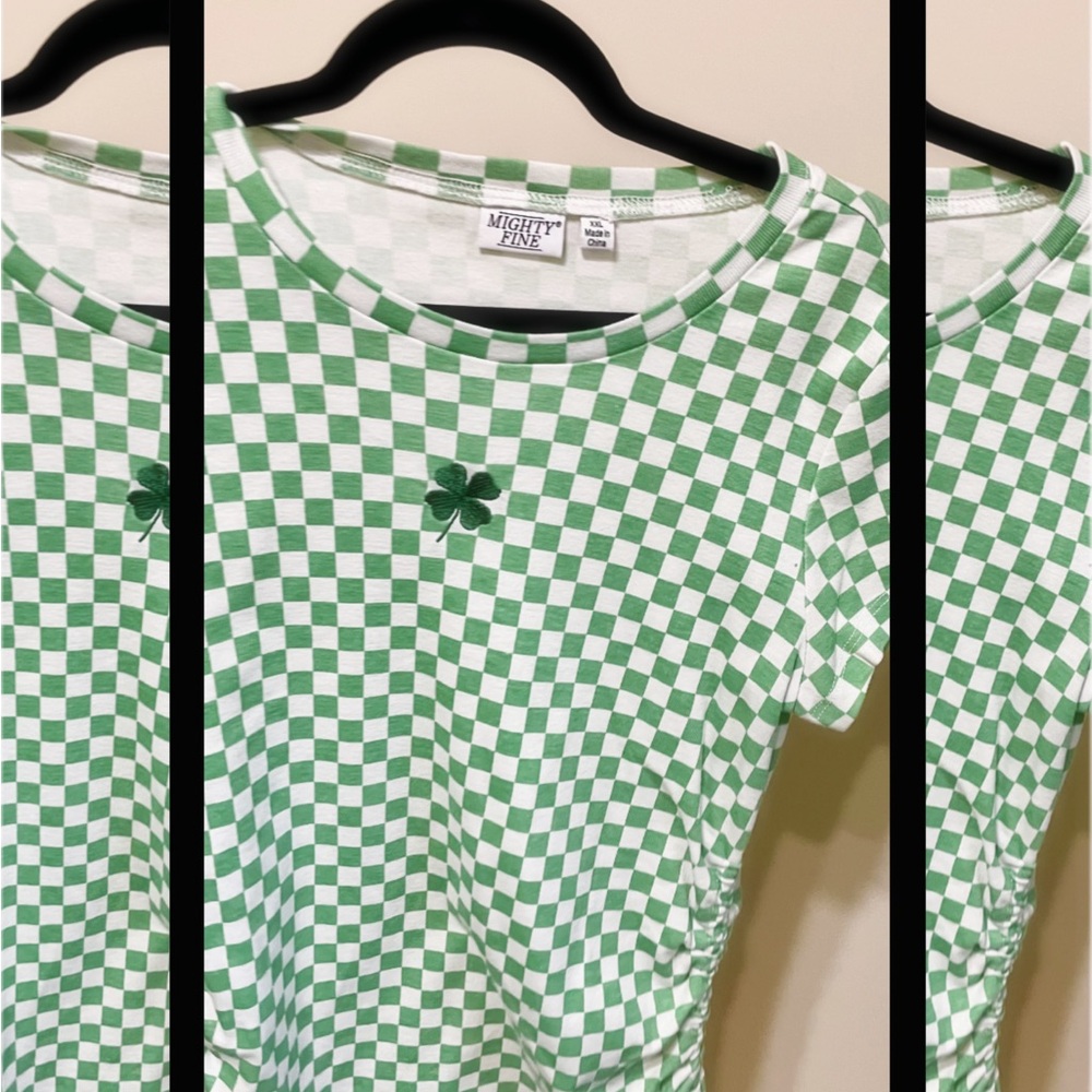 Mighty Fine Green and White Checkered Tee